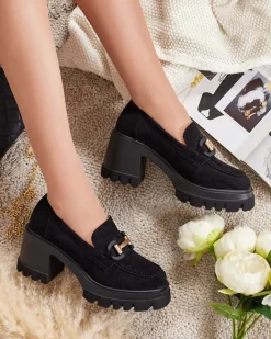 Półbuty|Mokasyny Na Obcasie^Royalfashion Eleganckie Sandały Vulcano w Kolorze Czarnego Zamszu czarny