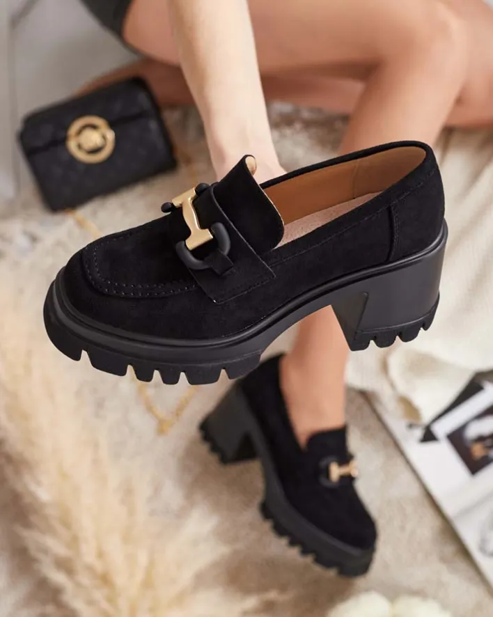 Półbuty|Mokasyny Na Obcasie^Royalfashion Eleganckie Sandały Vulcano w Kolorze Czarnego Zamszu czarny