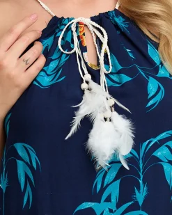 Sukienki Letnie|Sukienki Krótkie^Royalfashion Granatowa damska letnia sukienka z motywem roślinnym- Odzież Wielokolorowe