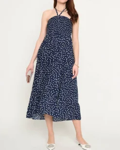 Sukienki Letnie|Sukienki Długie^Royalfashion Granatowa damska sukienka midi w groszki PLUS SIZE - Odzież Granatowy