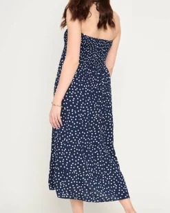 Sukienki Letnie|Sukienki Długie^Royalfashion Granatowa damska sukienka midi w groszki PLUS SIZE - Odzież Granatowy