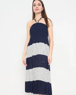 Sukienki Letnie|Sukienki Krótkie^Royalfashion Granatowa sukienka w groszki PLUS SIZE - Odzież Granatowy