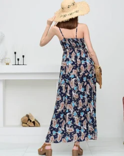 Sukienki Letnie|Sukienki Długie^Royalfashion Granatowa zwiewna damska sukienka maxi - Odzież Granatowy