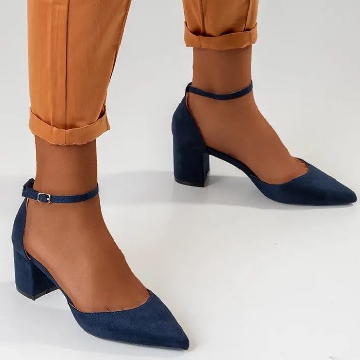 Buty Na Wielkie Wyjście|Sandały Na Słupku^Royalfashion Granatowe damskie sandały na słupku Rumila - Obuwie Granatowy