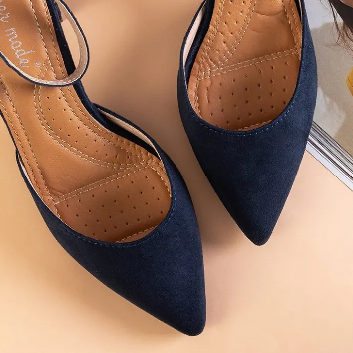 Buty Na Wielkie Wyjście|Sandały Na Słupku^Royalfashion Granatowe damskie sandały na słupku Rumila - Obuwie Granatowy