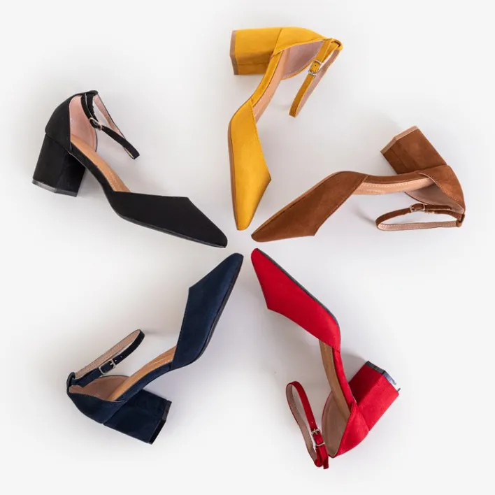 Buty Na Wielkie Wyjście|Sandały Na Słupku^Royalfashion Granatowe damskie sandały na słupku Rumila - Obuwie Granatowy