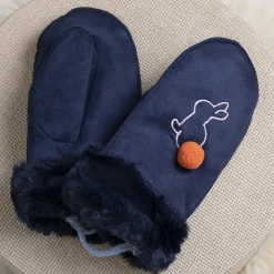 Rękawiczki^Royalfashion Granatowe dziecięce rękawiczki na sznurku i z jednym palcem - Rękawiczki Granatowy