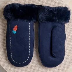 Rękawiczki^Royalfashion Granatowe dziecięce rękawiczki na sznurku i z jednym palcem - Rękawiczki Granatowy