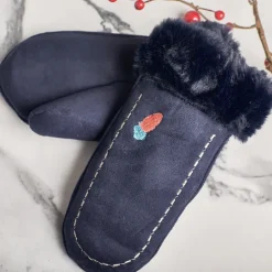 Rękawiczki^Royalfashion Granatowe dziecięce rękawiczki na sznurku i z jednym palcem - Rękawiczki Granatowy