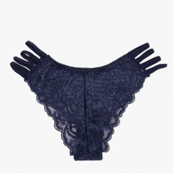 Brazyliany^Royalfashion Granatowe koronkowe majtki damskie typu brazyliany z paseczkami - Bielizna Granatowy