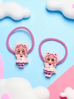 Dziewczęce^Royalfashion Gumki do włosów Bambina Rosetta z motywem lalki fioletowy