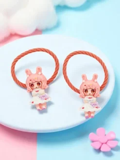 Dziewczęce^Royalfashion Gumki do włosów Bambina Rosetta z motywem lalki różowy