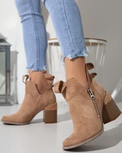 Botki Bez Ocieplenia|Botki Na Słupku^Royalfashion Jasnobrązowe damskie botki na kwadratowym słupku Darera - Obuwie jasny brązowy