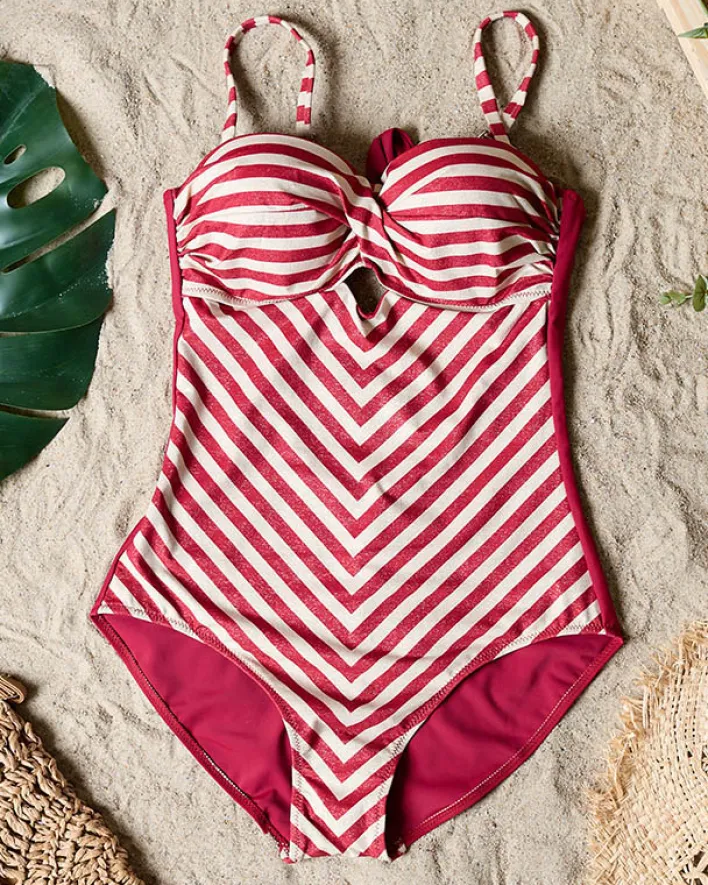 Stroje Kąpielowe^Royalfashion Jednoczęściowy kostium kąpielowy damski w paski- Bielizna czerwony