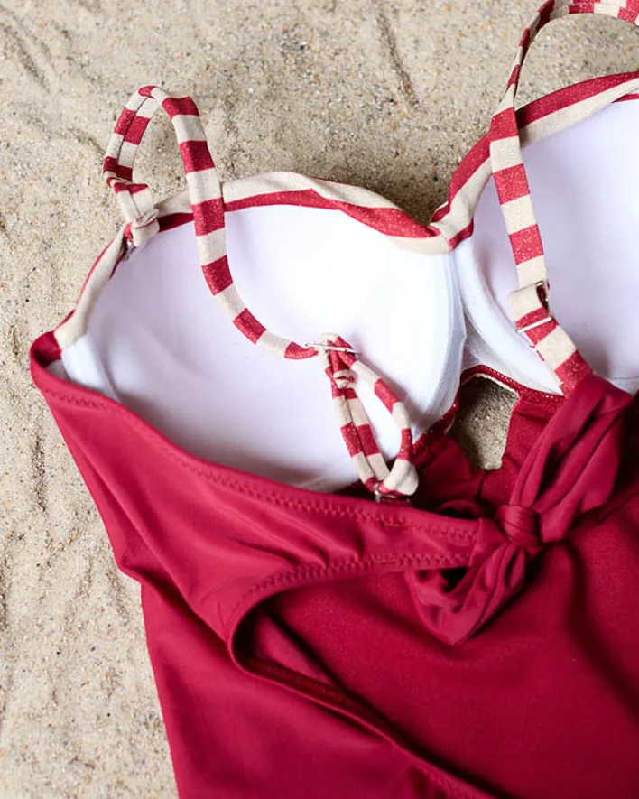 Stroje Kąpielowe^Royalfashion Jednoczęściowy kostium kąpielowy damski w paski- Bielizna czerwony