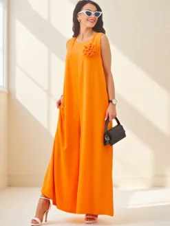 Kombinezony^Royalfashion Kombinezon Callisto Pomaranczowy – Nowoczesna Elegancja z Wiskozy na Lato pomarańczowy