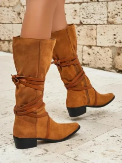 Kozaki Bez Ocieplenia^Royalfashion Kozaki damskie Lavinia skóra ekologiczna zamszowa styl włoski Camel