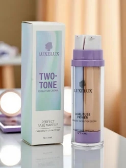 Twarz^Royalfashion Krem 2 w 1 z fioletową bazą pod makijaż i podkładem- neutralizuje żółte i ziemiste tony