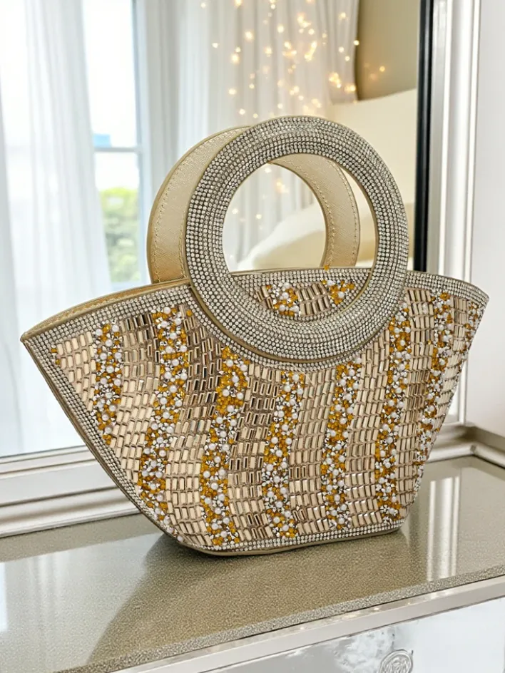 Wieczorowe|Małe Torebki^Royalfashion Mała torebka damska z cyrkoniami Sparkle Queen złoty