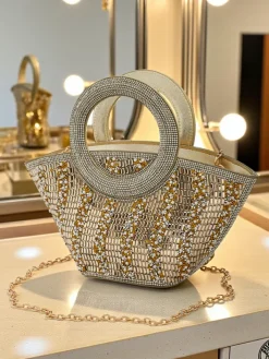 Wieczorowe|Małe Torebki^Royalfashion Mała torebka damska z cyrkoniami Sparkle Queen złoty