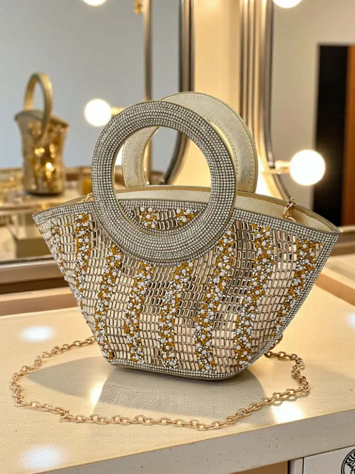 Wieczorowe|Małe Torebki^Royalfashion Mała torebka damska z cyrkoniami Sparkle Queen złoty