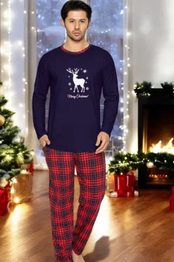 Piżamy^Royalfashion Męska granatowa piżama świąteczna - Odzież Granatowy