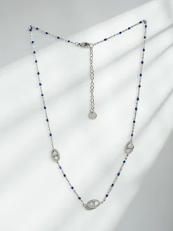 Biżuteria^Royalfashion Naszyjnik Callista Argento z niebieskimi koralikami i srebrnymi ogniwami