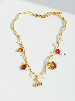 Biżuteria^Royalfashion Naszyjnik Hera Classica z motywami owoców i emalią złocony