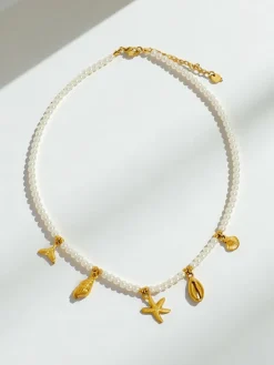 Biżuteria^Royalfashion Naszyjnik Perłowy Thalassa Mare z Zawieszkami w Stylu Antico Oro