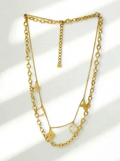 Biżuteria^Royalfashion Naszyjnik Persefona Aurelia – pozłacany, podwójny z motywem kwiatu