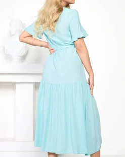 Sukienki Letnie|Sukienki Długie^Royalfashion Niebieska damska maxi sukienka z wiązaniem - Odzież Ecru