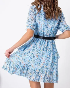 Sukienki Letnie|Sukienki Krótkie^Royalfashion Niebieska damska mini sukienka we wzorki - Odzież Ecru