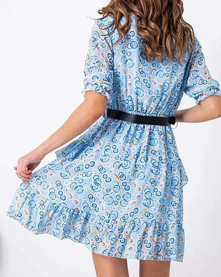 Sukienki Letnie|Sukienki Krótkie^Royalfashion Niebieska damska mini sukienka we wzorki - Odzież Ecru