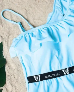 Stroje Kąpielowe^Royalfashion Niebieski jednoczęściowy kostium kąpielowy damski z falbanką - Bielizna Ecru