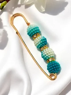 Biżuteria^Royalfashion Ozdobna broszka damska z perełkami Four Pearls niebieski