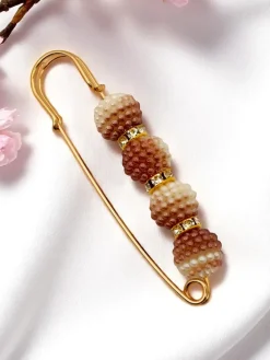 Biżuteria^Royalfashion Ozdobna broszka damska z perełkami Four Pearls brązowy