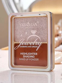 Oczy|Twarz^Royalfashion Paletka Rozświetlacz i bronzer prasowany w kamieniu do twarzy