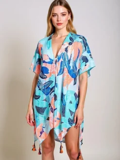 Narzutka Plażowa|Bluzki / Koszule / Koszulki^Royalfashion Pareo Callista do kolan z dekoltem w serek Wielokolorowe