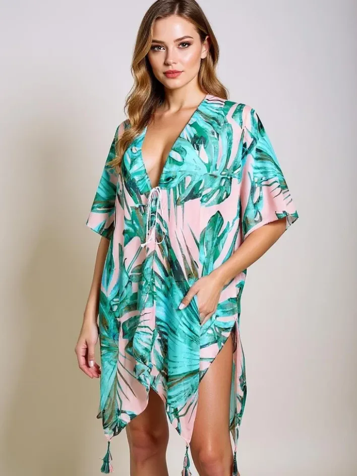 Narzutka Plażowa|Bluzki / Koszule / Koszulki^Royalfashion Pareo Cleandra - Wielokolorowa sukienka plażowa , dekolt V Wielokolorowe