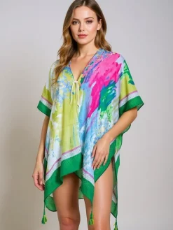 Narzutka Plażowa|Bluzki / Koszule / Koszulki^Royalfashion Pareo damskie Callista kolorowe do kolan dekolt w serek Wielokolorowe