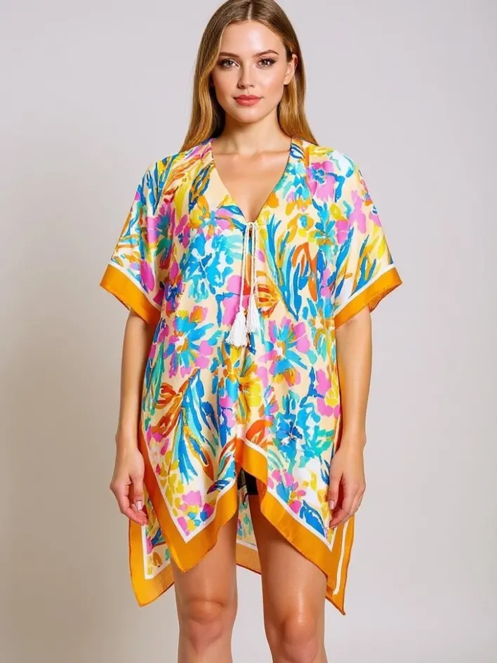 Narzutka Plażowa|Bluzki / Koszule / Koszulki^Royalfashion Pareo do kolan Callista – wielokolorowa sukienka plażowa z dekoltem V Wielokolorowe