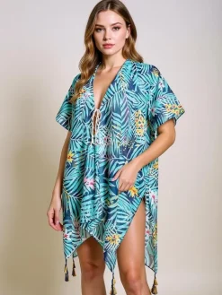 Narzutka Plażowa|Bluzki / Koszule / Koszulki^Royalfashion Pareo Helene Tropica do kolana – kolorowa sukienka plażowa Wielokolorowe