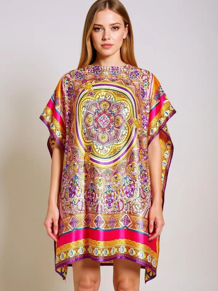 Narzutka Plażowa|Bluzki / Koszule / Koszulki^Royalfashion Pareo Melania – wielokolorowa sukienka o kroju kimonowym do kolan Wielokolorowe