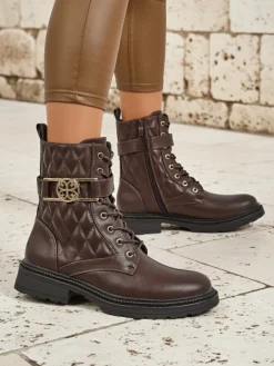 Botki Sznurowane|Botki Z Delikatnym Ociepleniem^Royalfashion Pikowane botki damskie z ekologicznej skóry Sable Rose brązowy