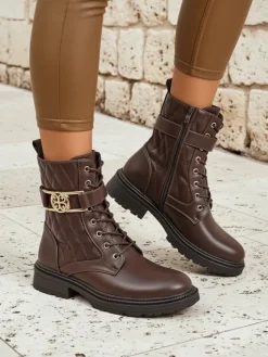 Botki Sznurowane|Botki Z Delikatnym Ociepleniem^Royalfashion Pikowane botki damskie z ekologicznej skóry Sable Rose brązowy