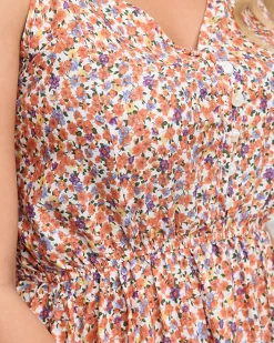 Sukienki Letnie|Plus Size^Royalfashion Pomarańczowa długa sukienka damska w kolorowe kwiatki - Odzież pomarańczowy