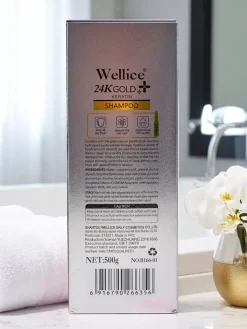 Włosy^Royalfashion Profesjonalny szampon do włosów z keratyną 24K Gold- Intensywne nawilżenie i wygładzenie włosów 5w1