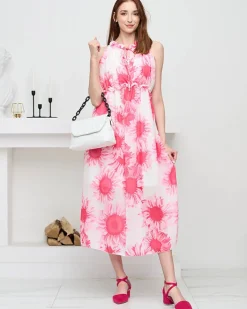 Sukienki Letnie|Sukienki Długie^Royalfashion Różowa damska sukienka maxi w kwiaty- Odzież biały