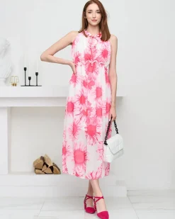 Sukienki Letnie|Sukienki Długie^Royalfashion Różowa damska sukienka maxi w kwiaty- Odzież biały