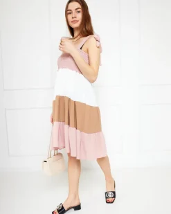 Sukienki Letnie|Sukienki Krótkie^Royalfashion Różowa sukienka damska z wiązanymi ramiączkami - Odzież różowy